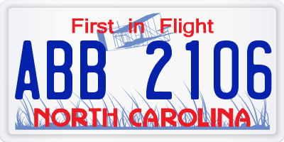 NC license plate ABB2106