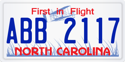 NC license plate ABB2117
