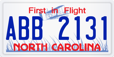 NC license plate ABB2131