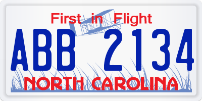 NC license plate ABB2134