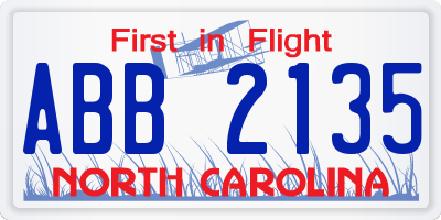 NC license plate ABB2135