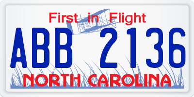 NC license plate ABB2136