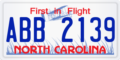 NC license plate ABB2139