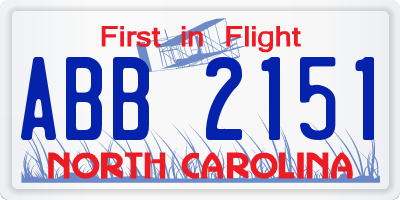 NC license plate ABB2151