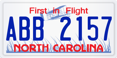 NC license plate ABB2157