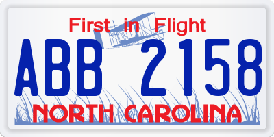 NC license plate ABB2158