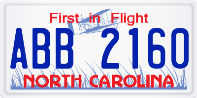 NC license plate ABB2160