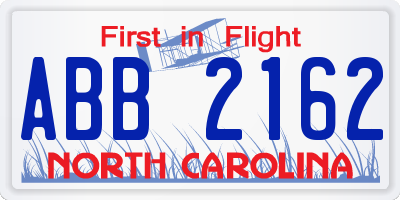 NC license plate ABB2162