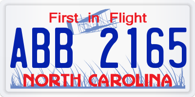 NC license plate ABB2165