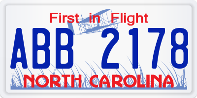 NC license plate ABB2178