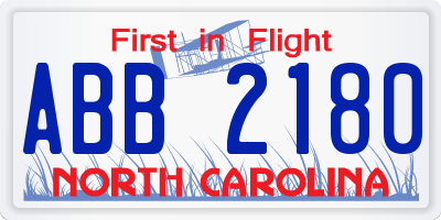 NC license plate ABB2180