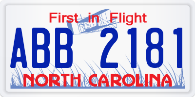 NC license plate ABB2181