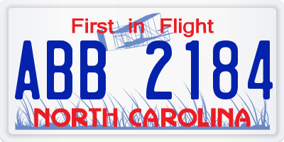 NC license plate ABB2184