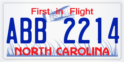 NC license plate ABB2214