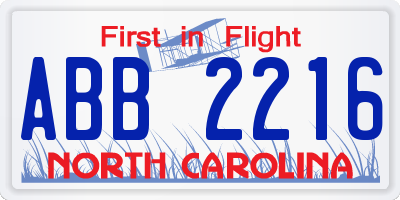NC license plate ABB2216