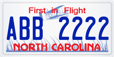 NC license plate ABB2222