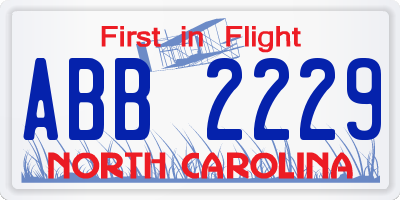 NC license plate ABB2229
