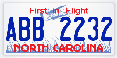 NC license plate ABB2232