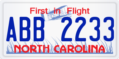 NC license plate ABB2233