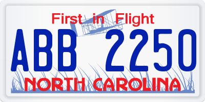 NC license plate ABB2250