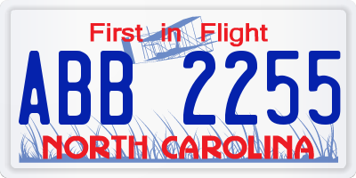 NC license plate ABB2255
