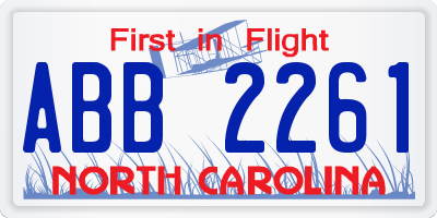 NC license plate ABB2261