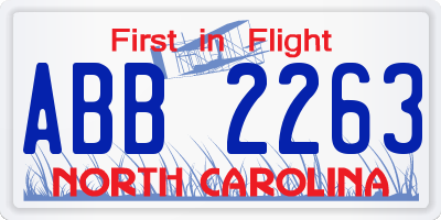 NC license plate ABB2263