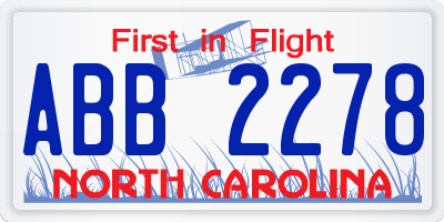 NC license plate ABB2278