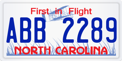 NC license plate ABB2289
