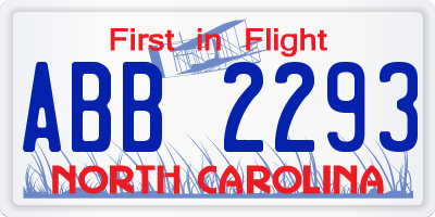 NC license plate ABB2293