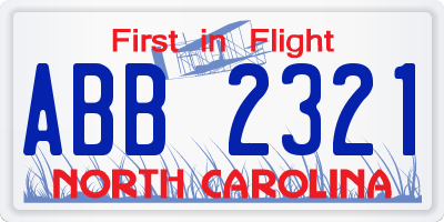 NC license plate ABB2321