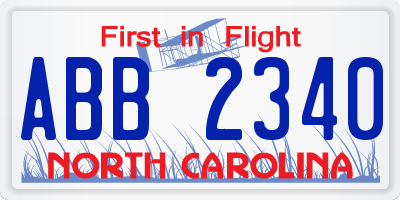 NC license plate ABB2340