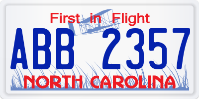 NC license plate ABB2357