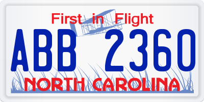 NC license plate ABB2360
