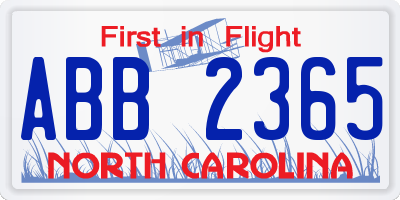 NC license plate ABB2365