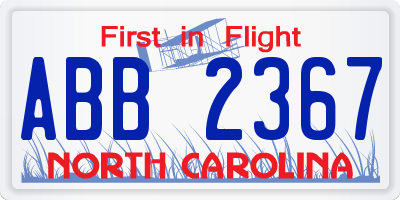 NC license plate ABB2367
