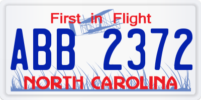 NC license plate ABB2372