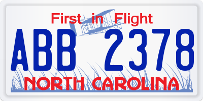 NC license plate ABB2378