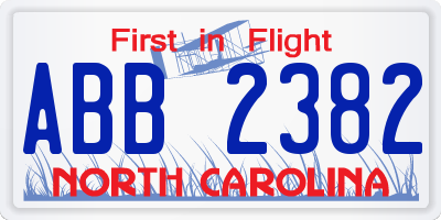 NC license plate ABB2382