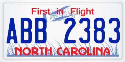 NC license plate ABB2383