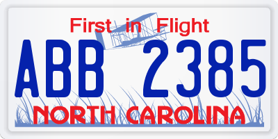NC license plate ABB2385