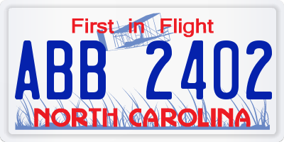 NC license plate ABB2402