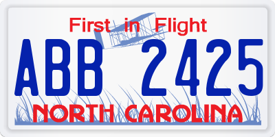 NC license plate ABB2425