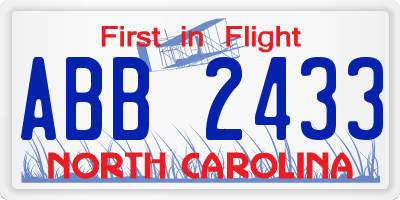 NC license plate ABB2433