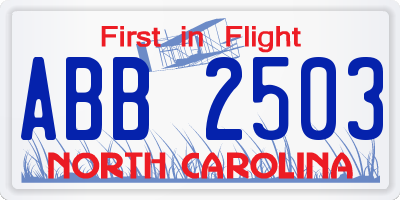 NC license plate ABB2503
