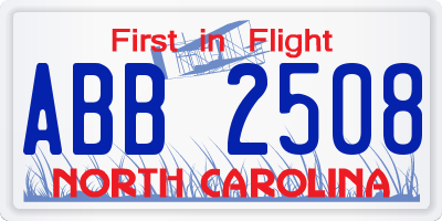 NC license plate ABB2508