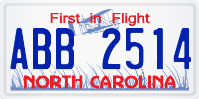 NC license plate ABB2514