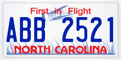 NC license plate ABB2521