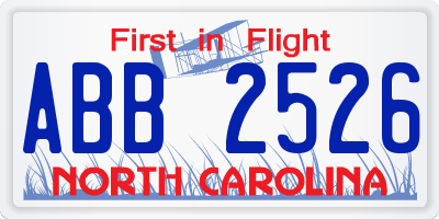 NC license plate ABB2526