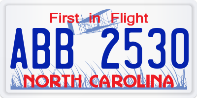 NC license plate ABB2530